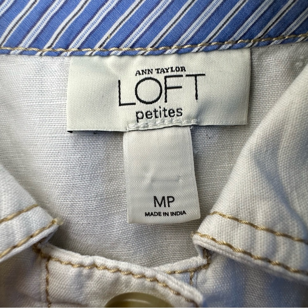 LOFT Safari Jacket Size MP Cream Linen Blend Button Front and Button Details - Picture 7 of 8